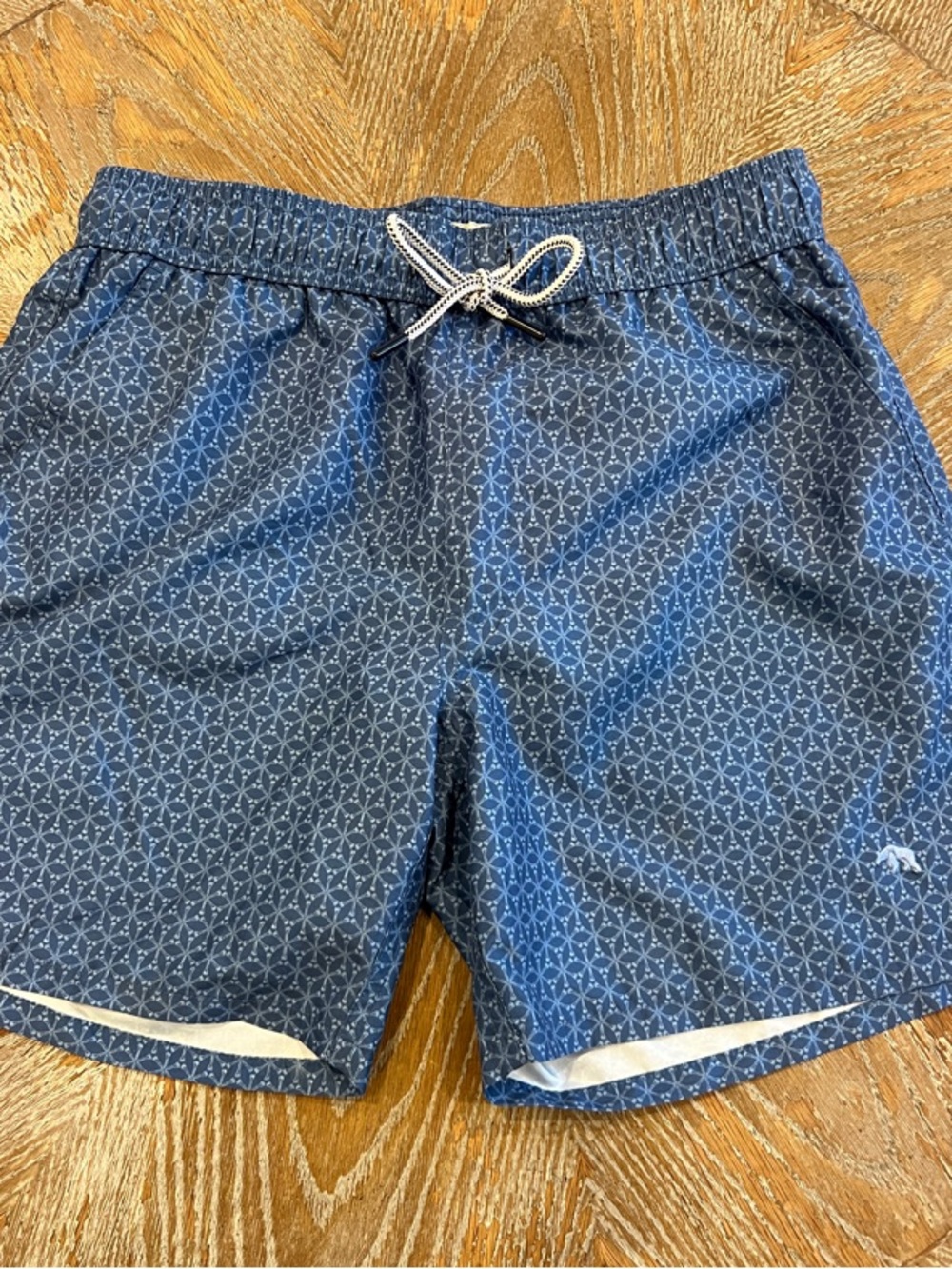 Men's Navy Geometric Print Swim Trunks with Drawstring